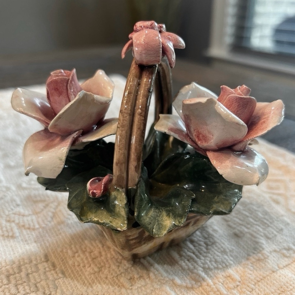 Vintage Capodimonte Italian Porcelain Flowers In Basket